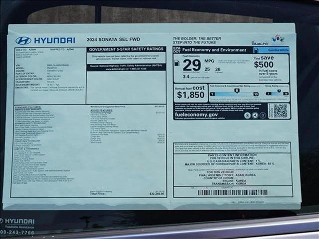 new 2024 Hyundai Sonata car, priced at $27,888