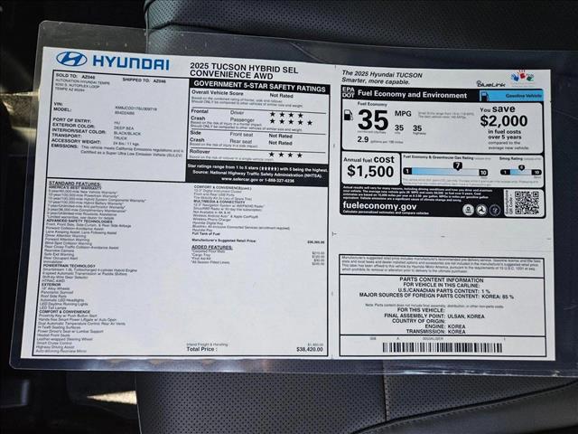 new 2025 Hyundai TUCSON Hybrid car, priced at $38,420
