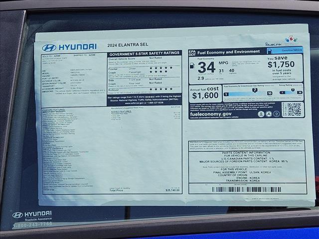 new 2024 Hyundai Elantra car, priced at $23,640