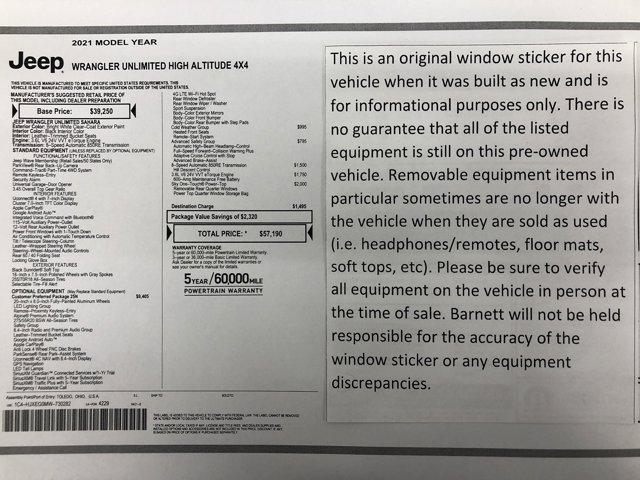 used 2021 Jeep Wrangler Unlimited car, priced at $35,988