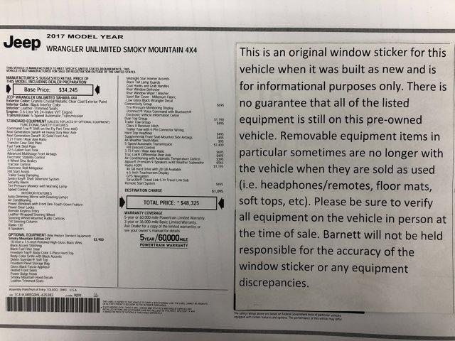 used 2017 Jeep Wrangler Unlimited car, priced at $22,988