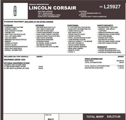 used 2022 Lincoln Corsair car, priced at $22,907