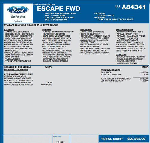 used 2020 Ford Escape car, priced at $16,517