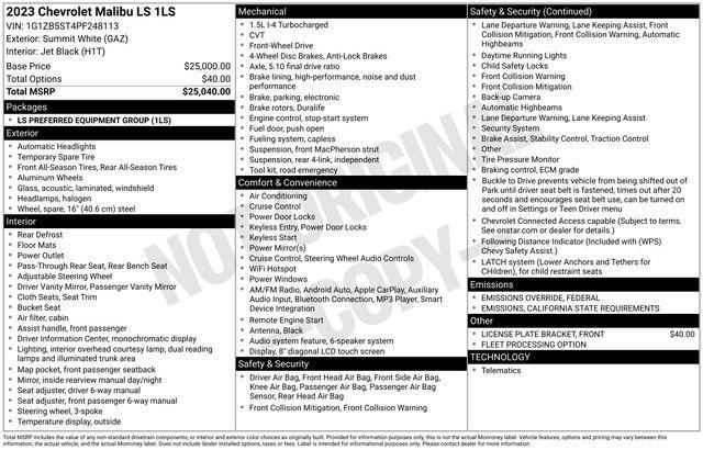 used 2023 Chevrolet Malibu car, priced at $18,495
