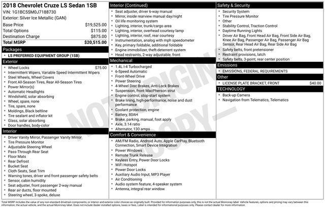 used 2018 Chevrolet Cruze car, priced at $7,985