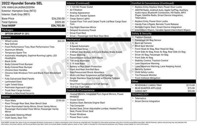 used 2022 Hyundai Sonata car, priced at $19,995