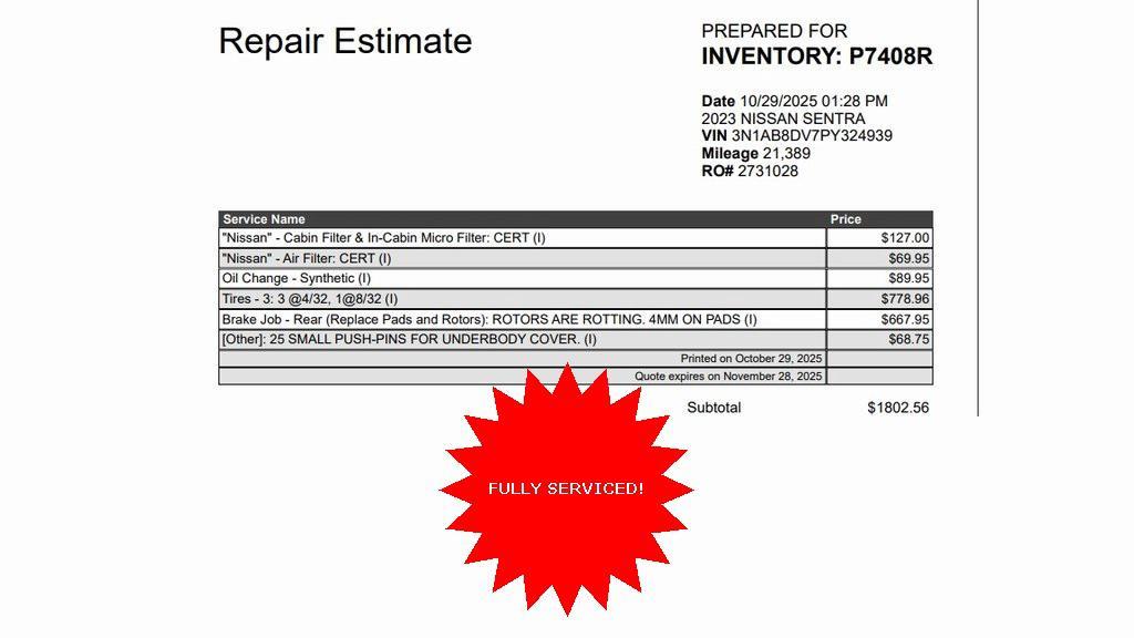 used 2023 Nissan Sentra car, priced at $21,000