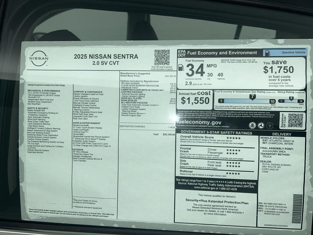 new 2025 Nissan Sentra car, priced at $26,105