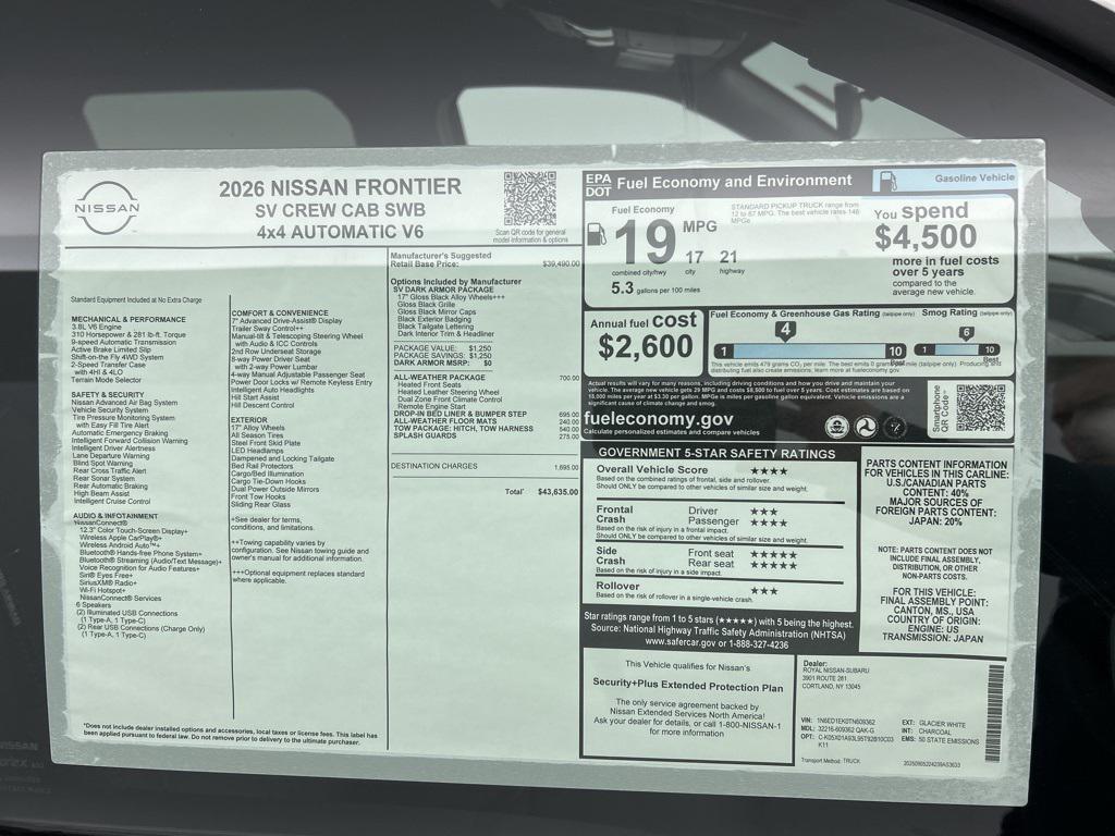 new 2026 Nissan Frontier car, priced at $43,635