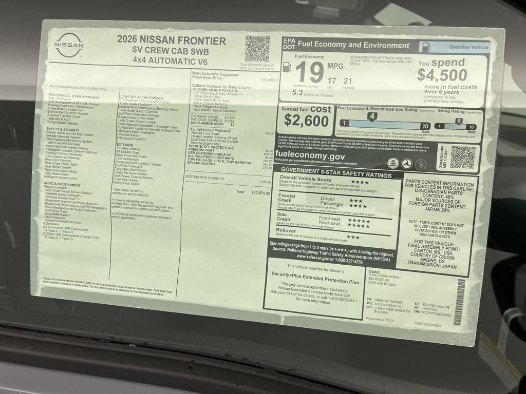 new 2026 Nissan Frontier car, priced at $43,575