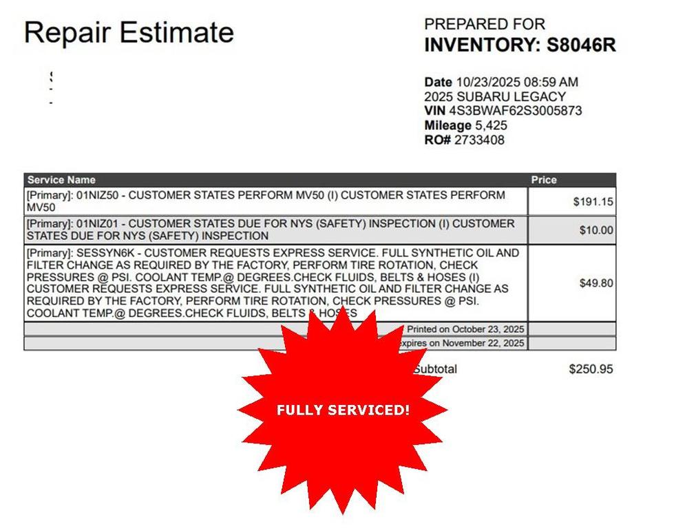 used 2025 Subaru Legacy car, priced at $27,807