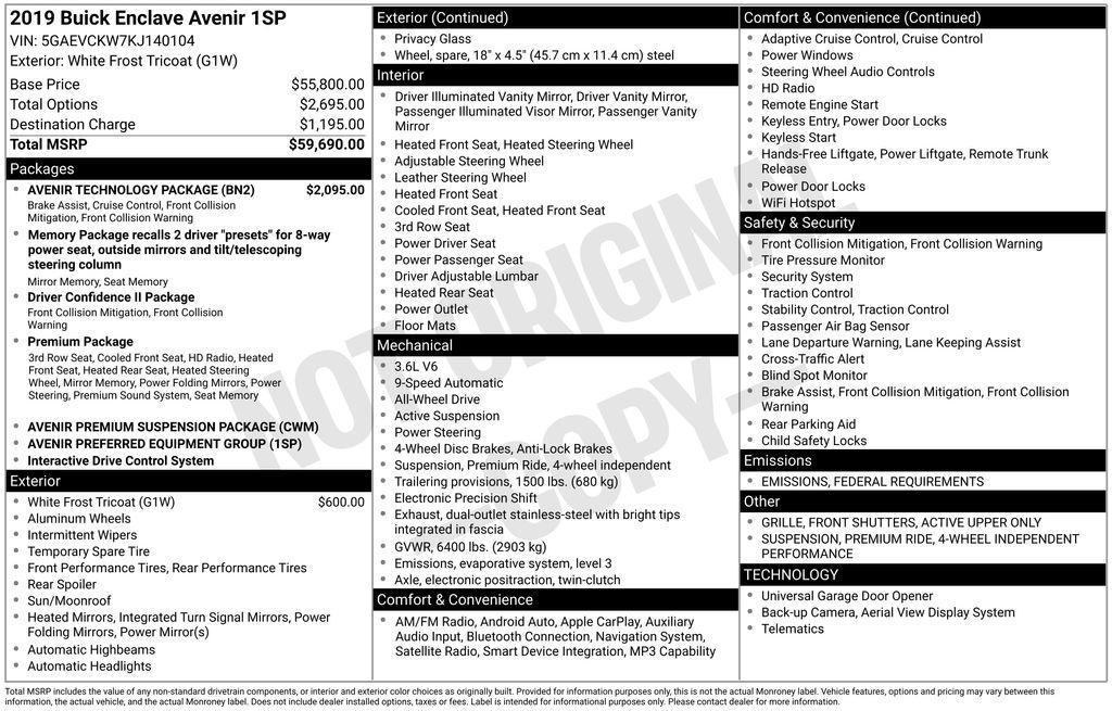 used 2019 Buick Enclave car, priced at $17,625