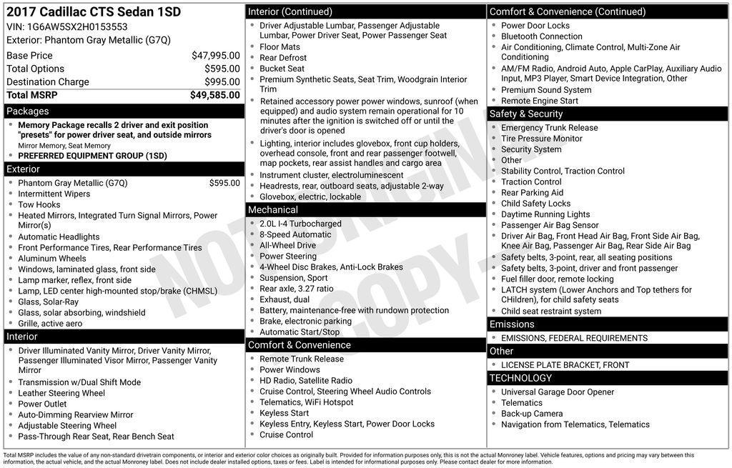 used 2017 Cadillac CTS car, priced at $14,750