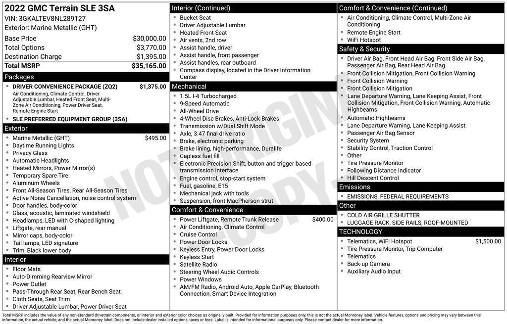 used 2022 GMC Terrain car, priced at $21,750