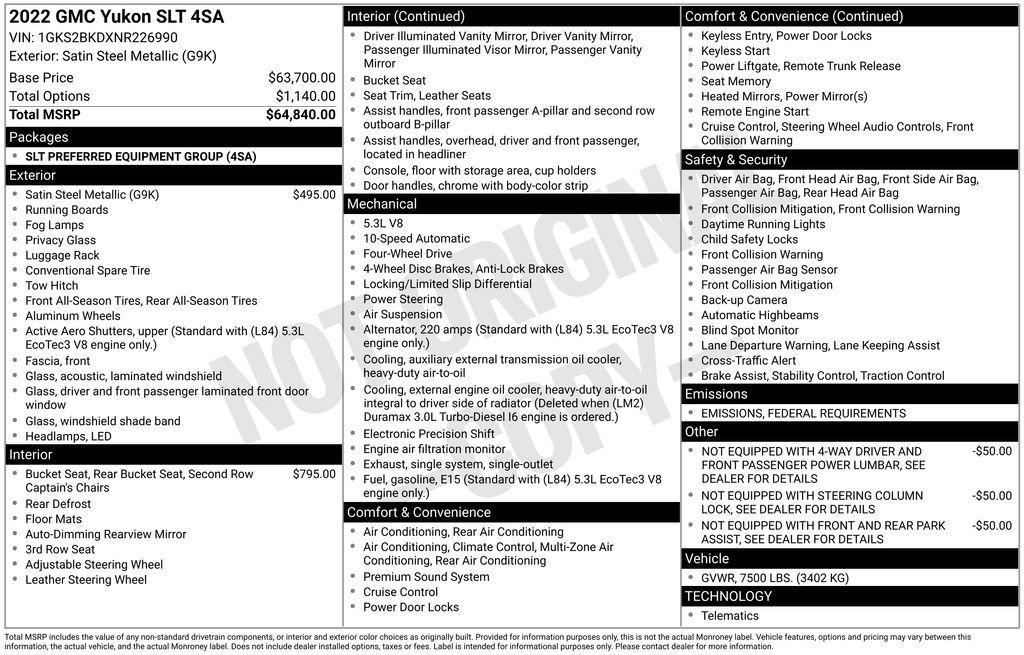 used 2022 GMC Yukon car, priced at $45,395