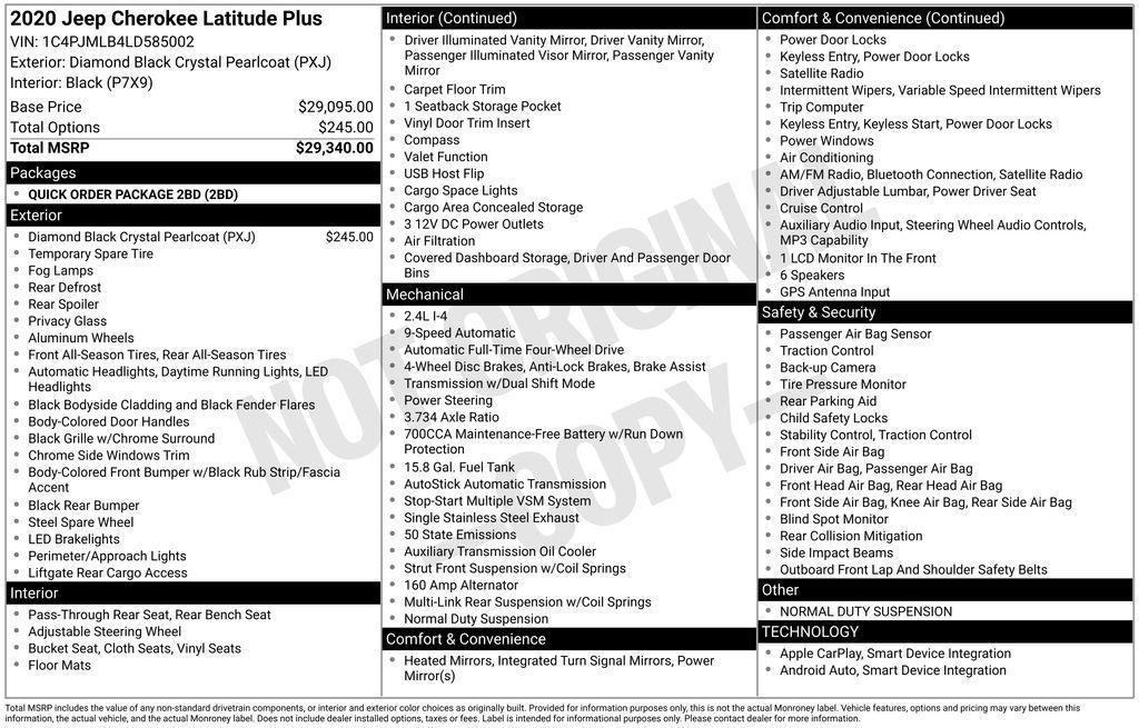 used 2020 Jeep Cherokee car, priced at $17,650