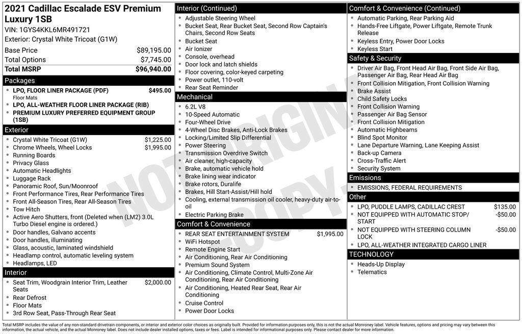 used 2021 Cadillac Escalade ESV car, priced at $66,005