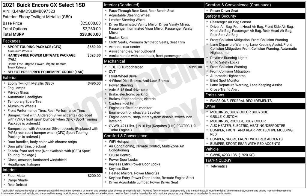 used 2021 Buick Encore GX car, priced at $18,000