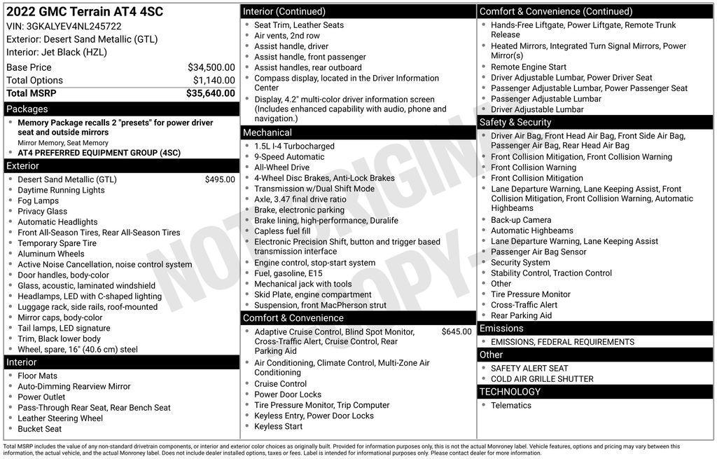 used 2022 GMC Terrain car, priced at $24,500