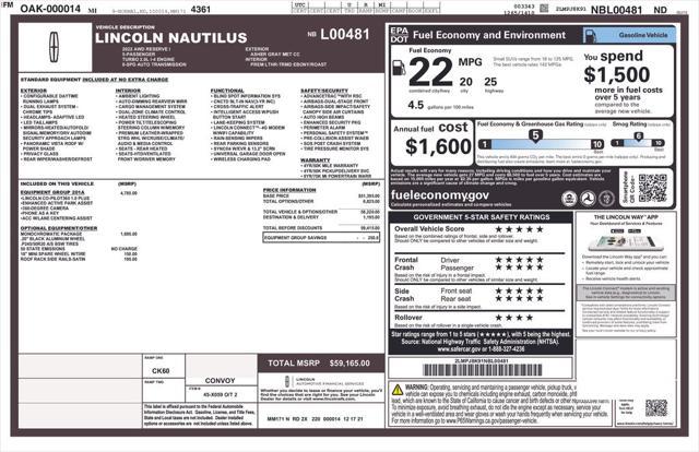 used 2022 Lincoln Nautilus car, priced at $34,000