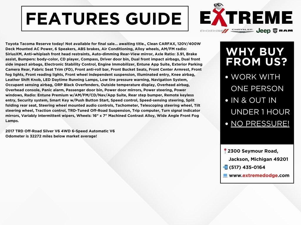 used 2017 Toyota Tacoma car, priced at $29,900