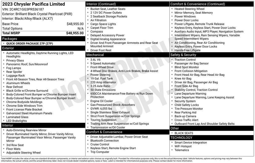 used 2023 Chrysler Pacifica car, priced at $27,928