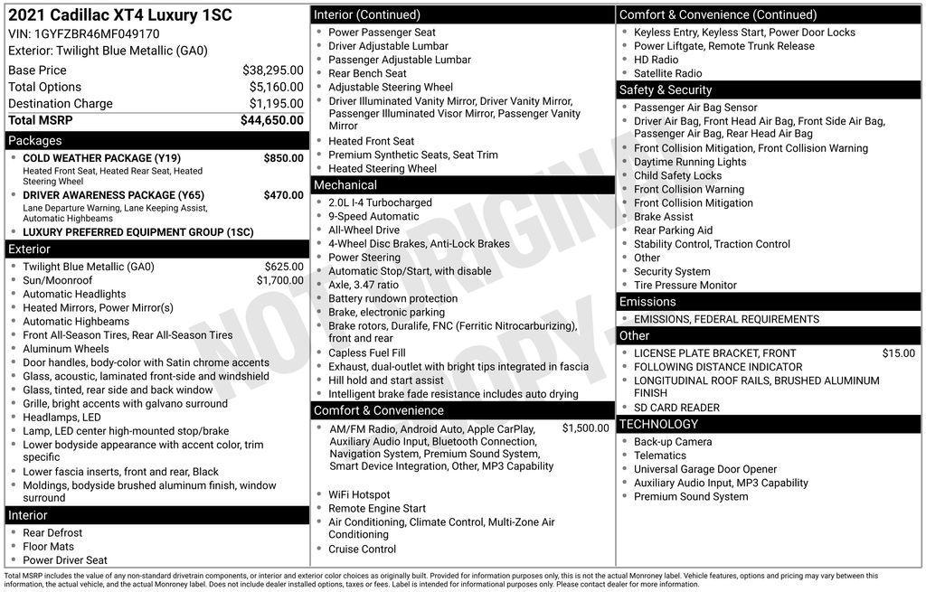 used 2021 Cadillac XT4 car, priced at $24,555