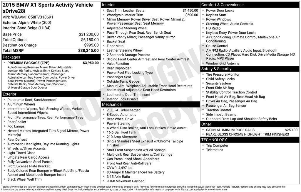 used 2015 BMW X1 car, priced at $11,248