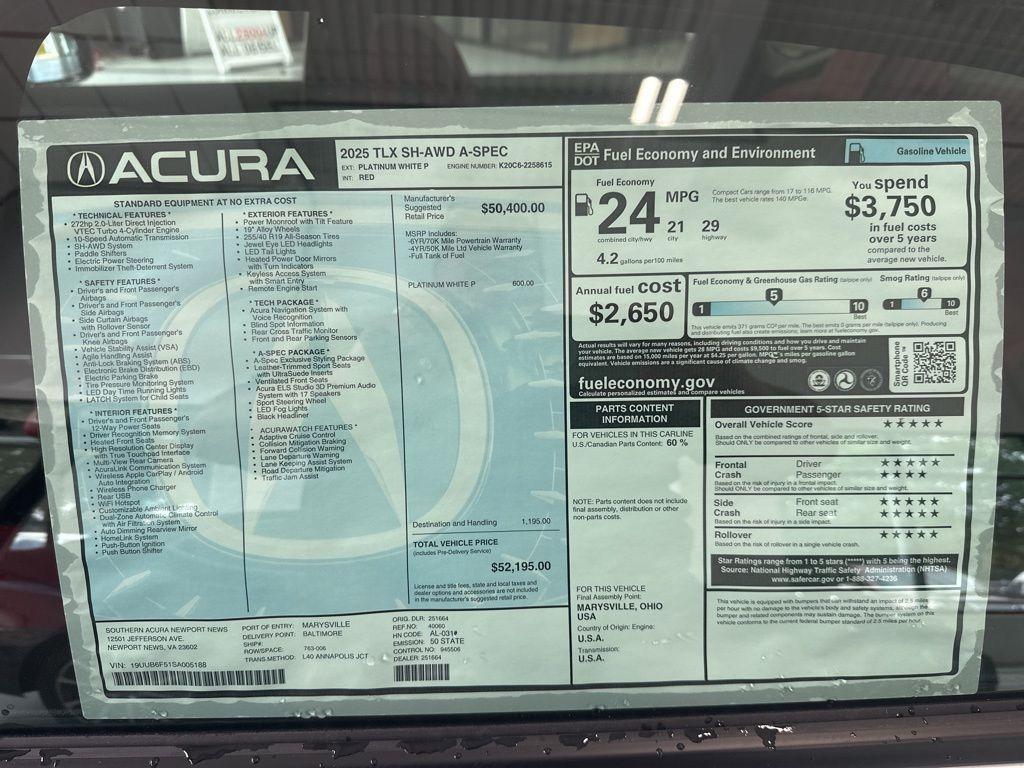 new 2025 Acura TLX car, priced at $49,646