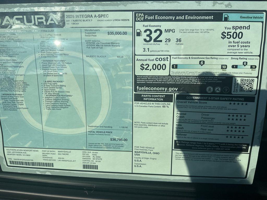 new 2025 Acura Integra car, priced at $35,441