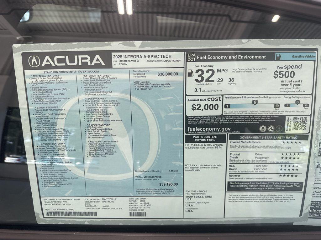 new 2025 Acura Integra car, priced at $37,675