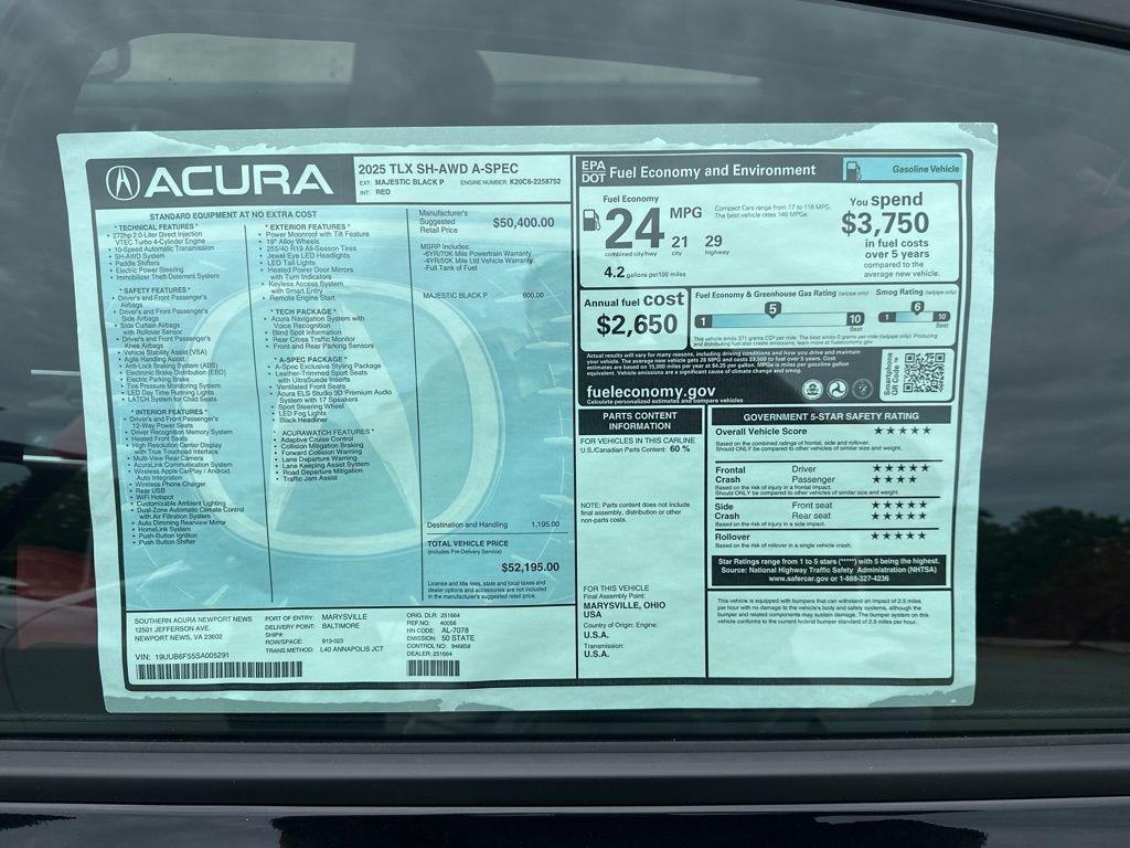 new 2025 Acura TLX car, priced at $49,647