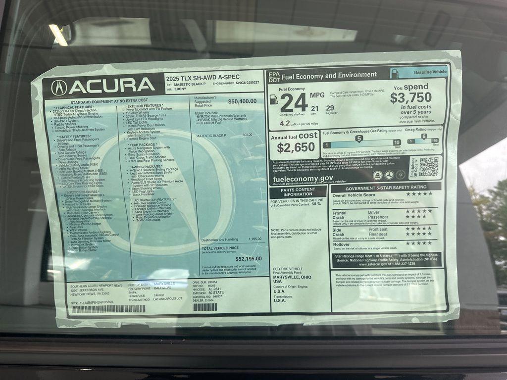 new 2025 Acura TLX car, priced at $49,646