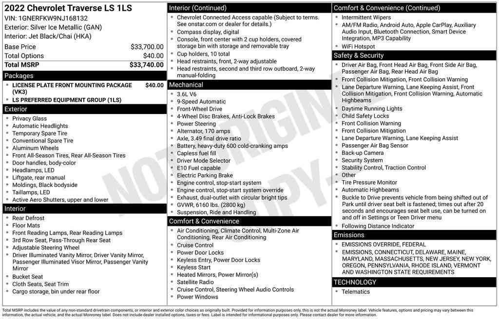 used 2022 Chevrolet Traverse car, priced at $17,888