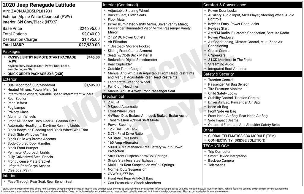 used 2020 Jeep Renegade car, priced at $17,145