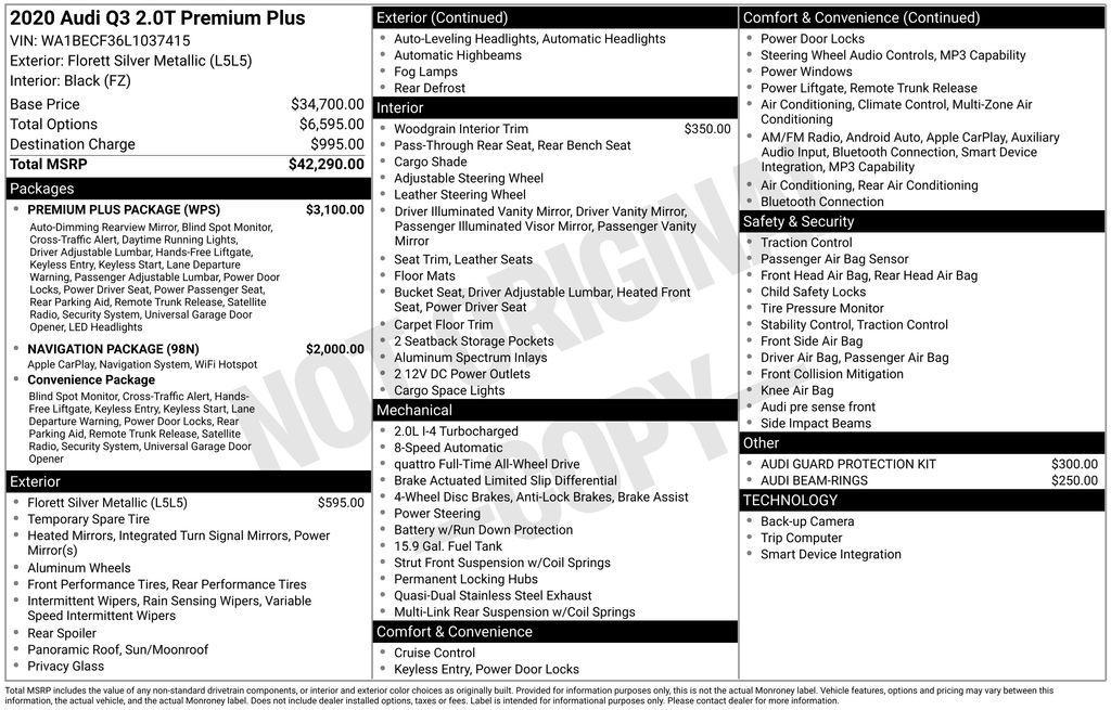 used 2020 Audi Q3 car, priced at $18,697