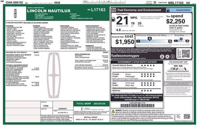 used 2021 Lincoln Nautilus car, priced at $35,064