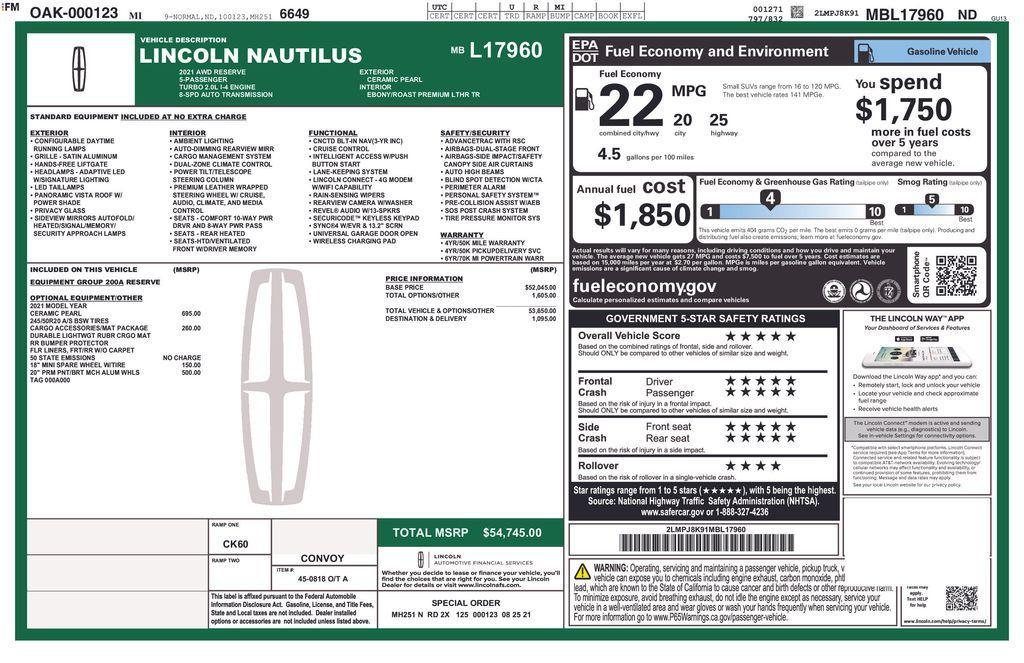 used 2021 Lincoln Nautilus car, priced at $34,972