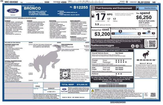 new 2024 Ford Bronco car, priced at $65,425
