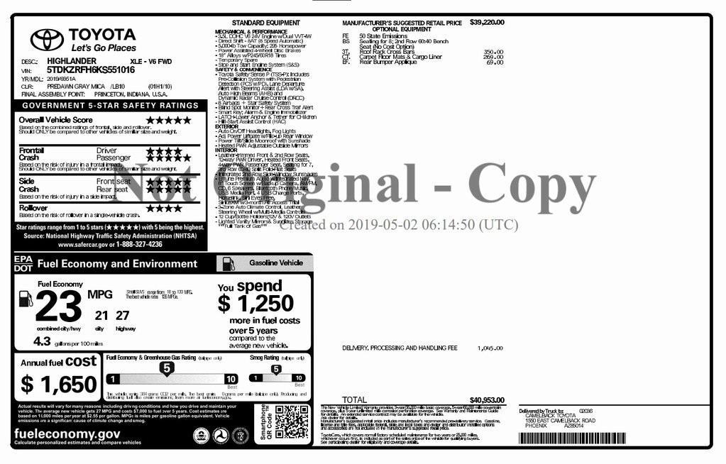 used 2019 Toyota Highlander car, priced at $26,173