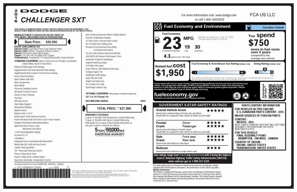 used 2016 Dodge Challenger car, priced at $17,973