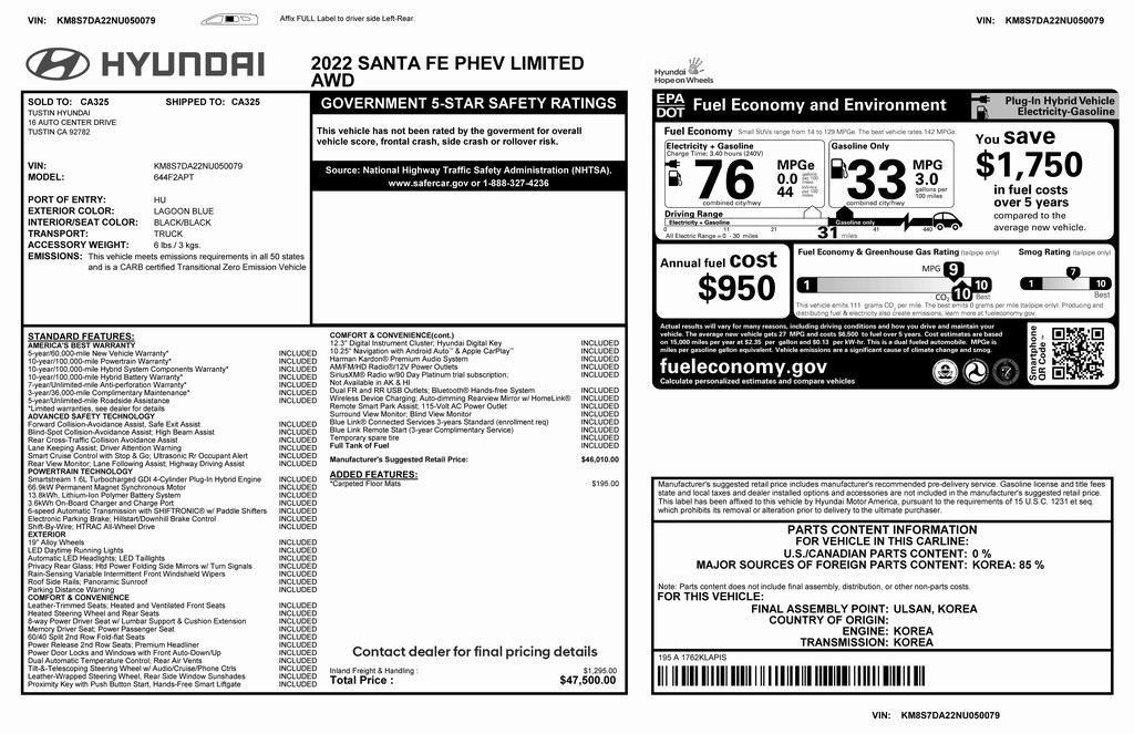 used 2022 Hyundai Santa Fe car, priced at $28,573