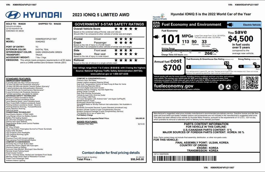 used 2023 Hyundai IONIQ 5 car, priced at $26,575