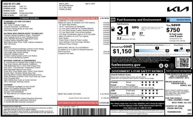 used 2022 Kia K5 car, priced at $23,573