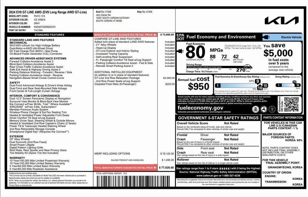 used 2024 Kia EV9 car, priced at $47,973