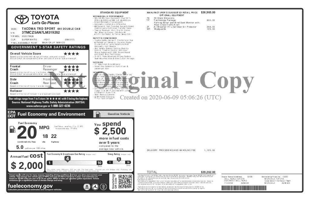 used 2020 Toyota Tacoma car, priced at $32,873