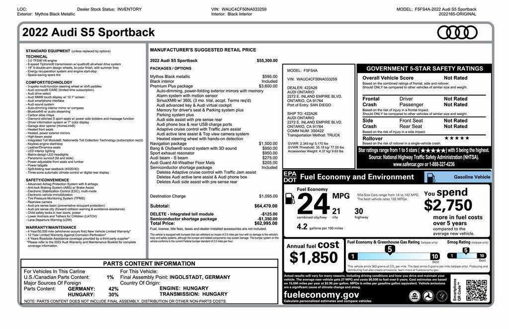 used 2022 Audi S5 car, priced at $37,975
