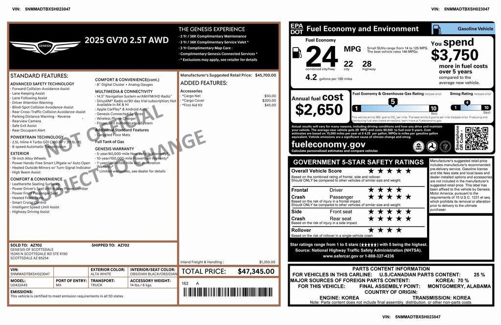 used 2025 Genesis GV70 car, priced at $38,573