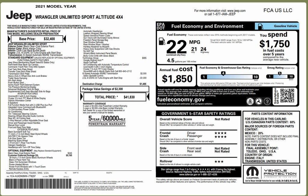 used 2021 Jeep Wrangler Unlimited car, priced at $28,973
