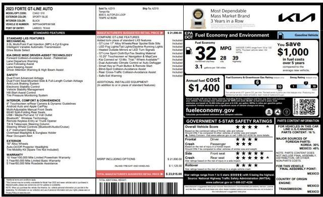 used 2023 Kia Forte car, priced at $20,573